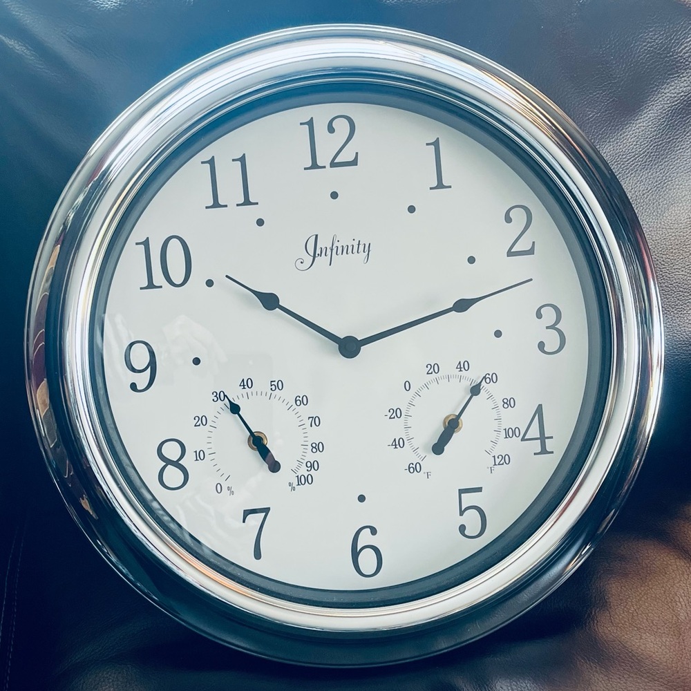 Infinity Chrome Wall Clock with Thermometer and Hygrometer
